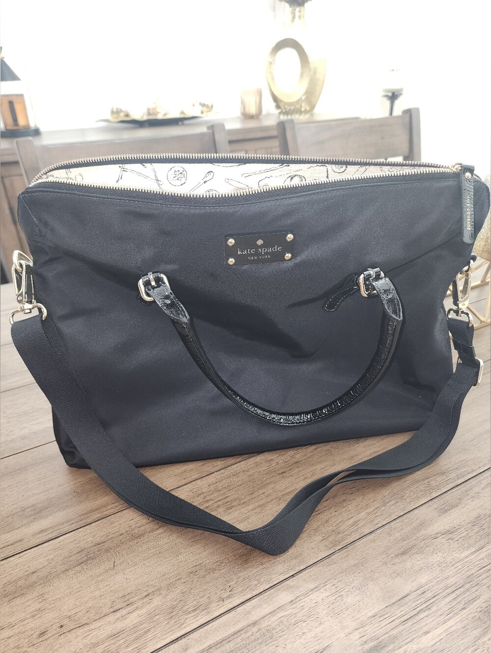 Kate Spade Laptop Bag with Top Handles and Adjustable Strap-Nylon &Leather Trim
